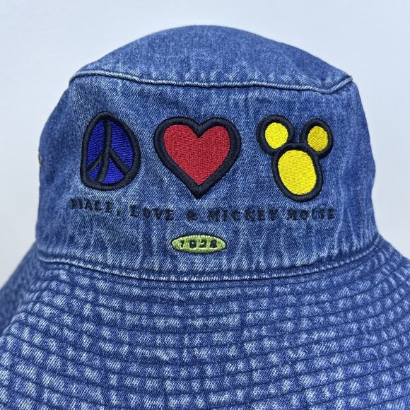 Vintage Disney World Denim Bucket Hat Co One Size Peace Love & Mickey Mouse main image 8